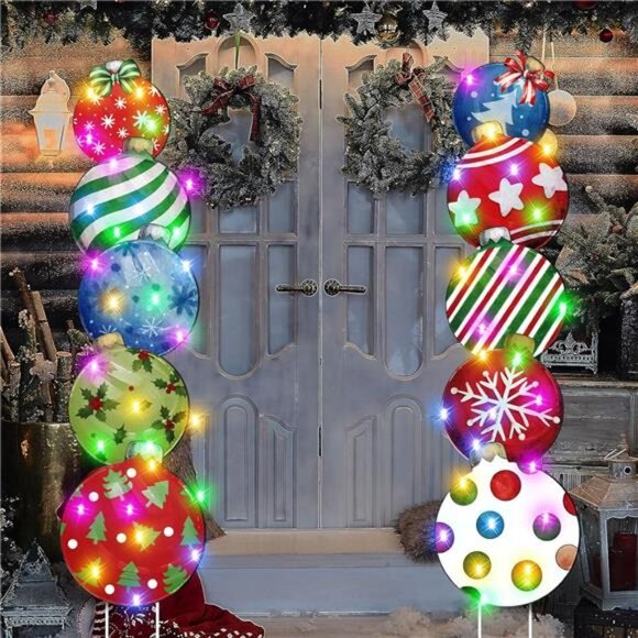 10 Pcs Christmas Outdoor Yard Signs Christmas Balls Decor with 10 Light Strings - Picture 3 of 7